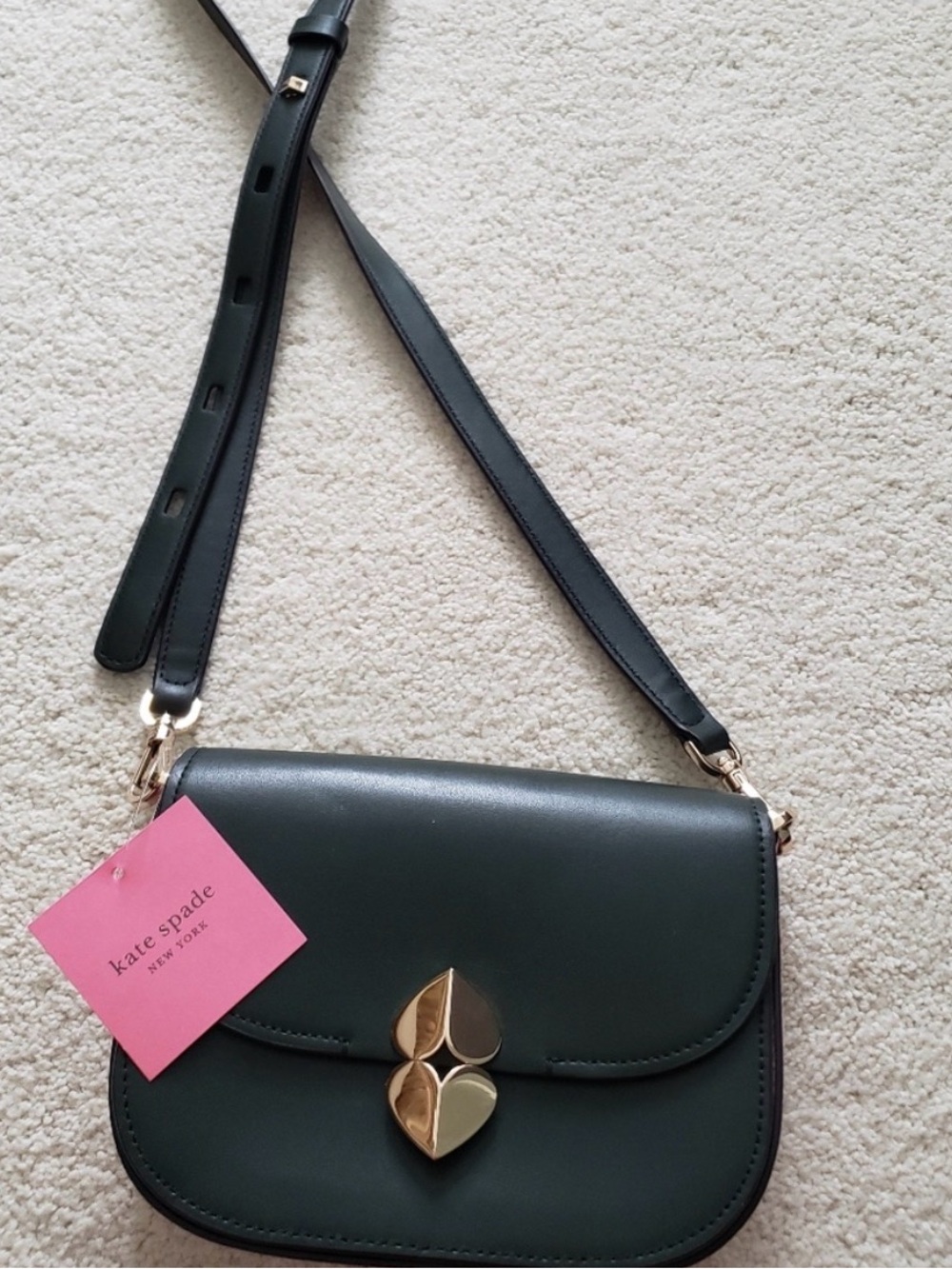 NWT Kate Spade Small Evergreen/Pink Saddlebag Crossbody